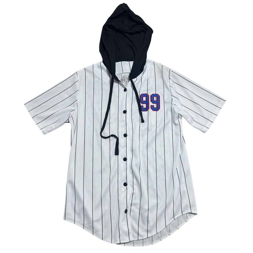 Space Jam Shirt Mens Medium White Pinstripe Hooded‎ Button Front Tune Squad 99